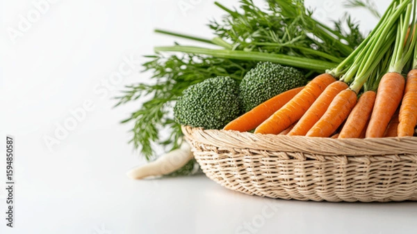 Fototapeta Fresh vegetable basket featuring vibrant broccoli and carrots, showcasing healthy eating and natural produce