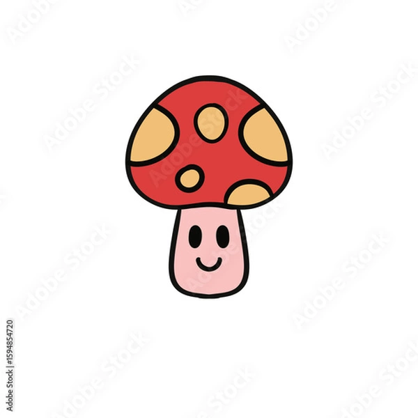 Fototapeta Red cartoon mushroom isolated on white background in vector art style