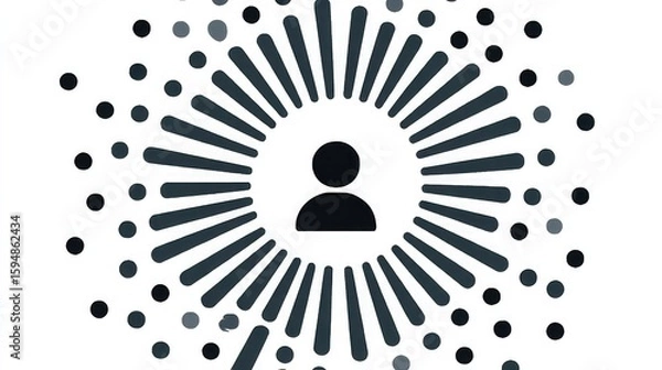 Fototapeta Person icon inside radiant circle surrounded by target dots, symbolizing talent acquisition targeting strategy.