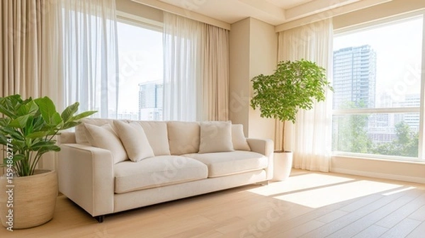 Fototapeta Home, house, indoors, living room, room, interior. View of living room in home.