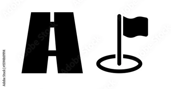 Fototapeta Bold Black Icon: Road Ahead Destination Flag Marker Simple Minimalist Design