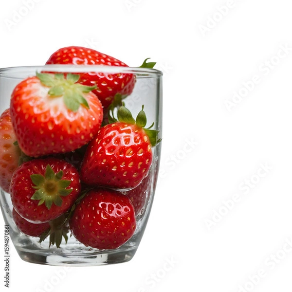 Fototapeta Falling strawberries isolated on transparent or white background, png

