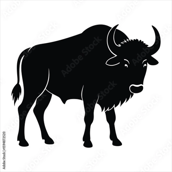 Fototapeta Silhouette of a Bison in Black on a Clean White Background