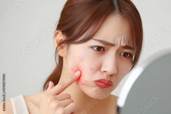Fototapeta 肌が荒れた若い女性