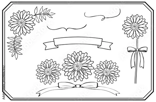 Obraz マリーゴールド(キンセンカ)の手描きイラスト。カード用パーツセット