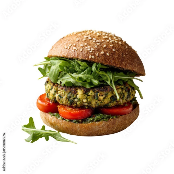 Obraz Delicious Vegan Spinach and Feta Burger with Pesto and Arugula