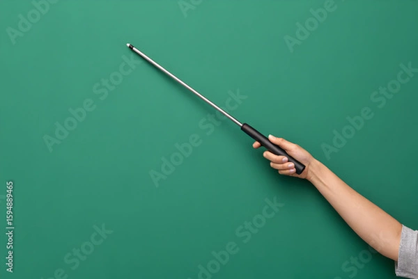 Fototapeta hand holding pointer on green background
