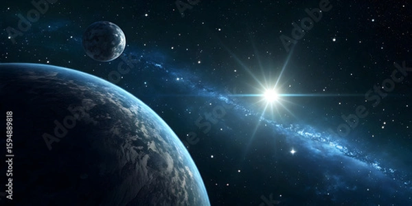 Fototapeta planet with star illumination space art