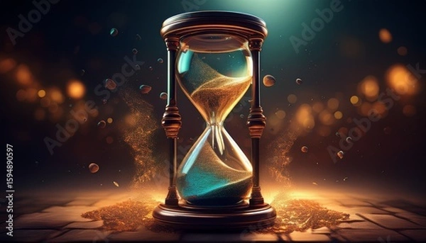 Fototapeta hourglass with floating particles, time concept__ 