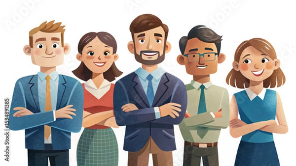 Fototapeta Team of successful business professionals standing with arms crossed and smiling, symbolizing teamwork, leadership, and corporate unity. Perfect for business, collaboration, diversity, and success
