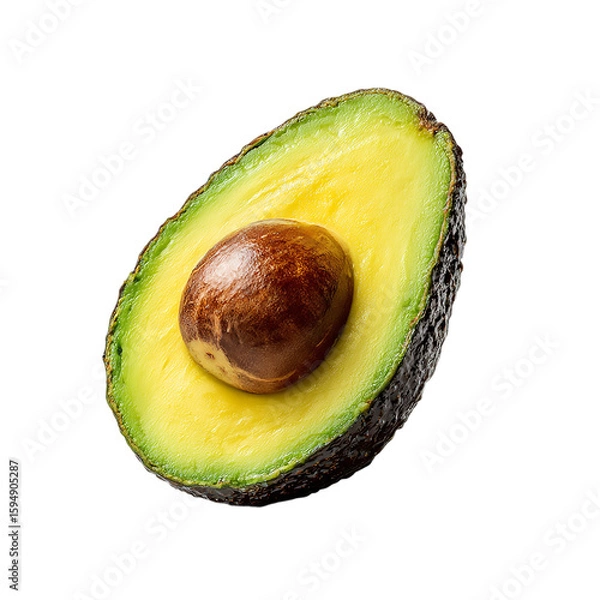 Fototapeta A perfectly halved avocado, isolated on transparent background, displays its vibrant green flesh and smooth seed, tempting with its natural goodness
