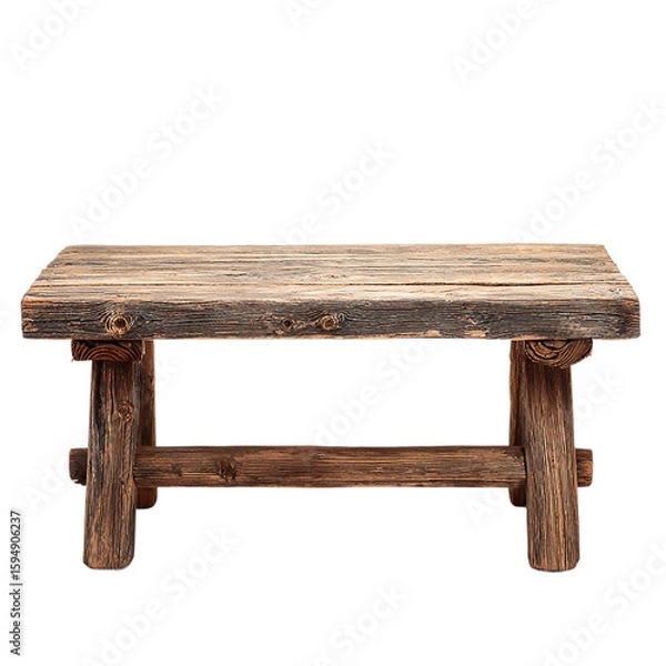 Fototapeta A rustic wooden table with a vintage design is isolated on a transparent background