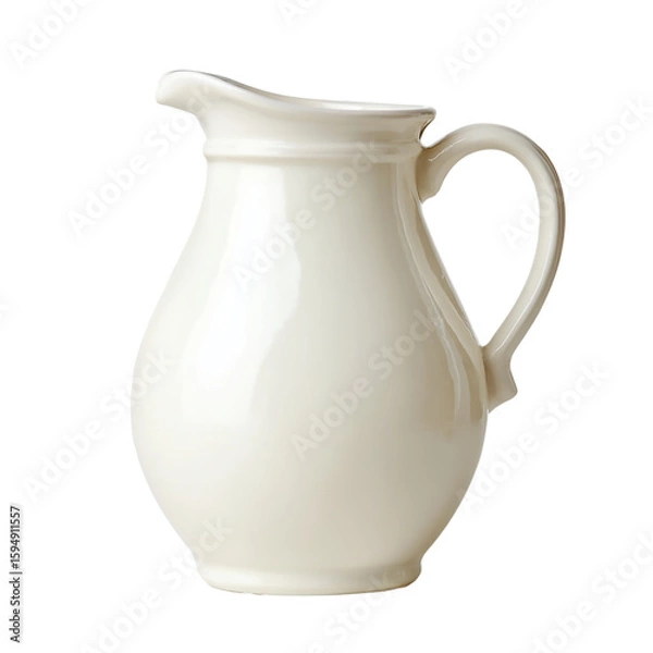 Fototapeta A pristine white ceramic pitcher with a curved handle sits elegantly, isolated on transparent background, ready to hold your favorite beverage