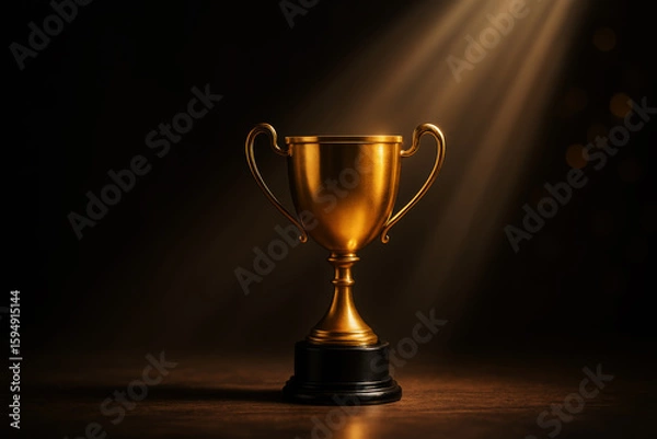 Obraz Golden trophy illuminated by dramatic light beams award
