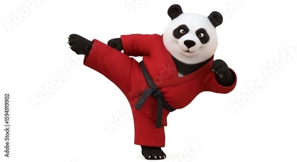 Obraz Cartoon panda doing karate kick