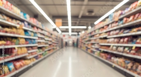 Fototapeta 明るい店内 通路 商品棚 鮮やか 並んだ