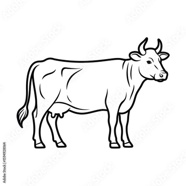 Fototapeta Simple line drawing of a standing dairy cow