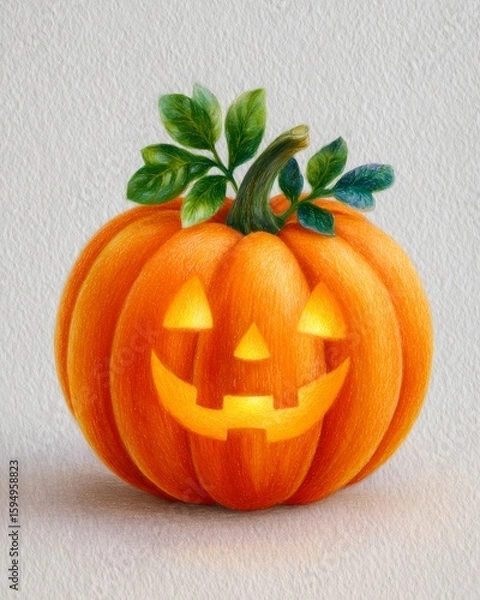 Fototapeta Glowing jack-o-lantern with eerie grin, spooky autumn design with mysterious elegance, scary halloween pumpkin for festive fall decoration.