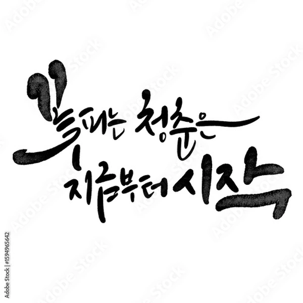 Fototapeta 꽃피는 청춘은 지금부터 시작 캘리그라피