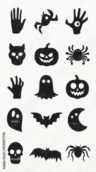 Fototapeta Collection of spooky Halloween silhouettes featuring various haunting symbols and figures on a textured backdrop
