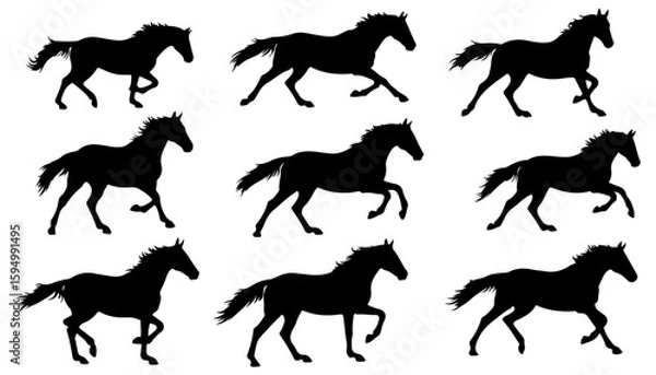 Fototapeta Vector set of horses silhouettes. Horse different poses isolated on transparent background. Chinese New Year of the horse 2026 symbol	
