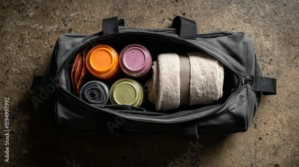 Obraz Organized gym bag with workout essentials