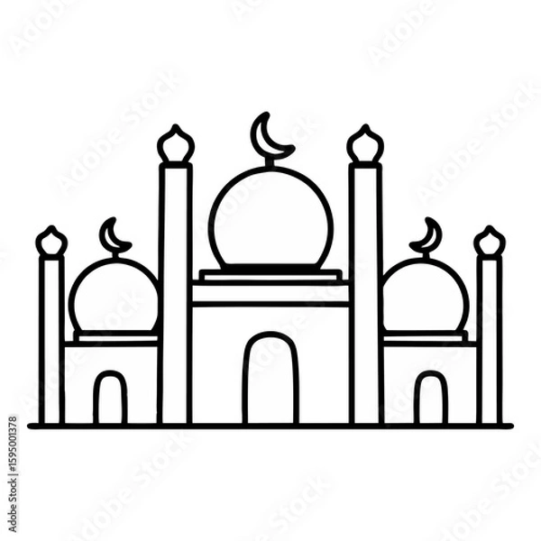 Obraz Mosque illustration isolated on white background. Art line vector suitable for template, decoration, element for graphis design