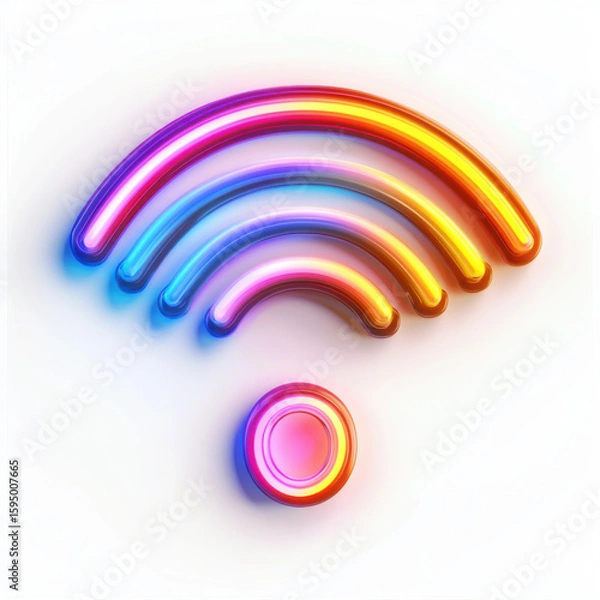 Obraz Wi-Fi signal icon on a white background, using neon solid shading, designed for technology and communication.