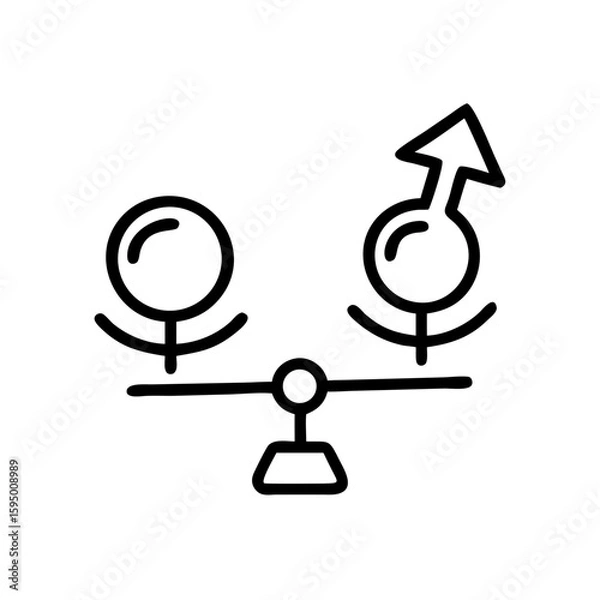 Obraz Gender symbols balanced on a scale in minimalist line art style  