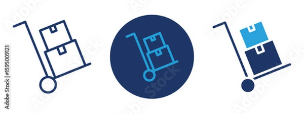 Fototapeta set of pixel perfect colored Hand trolley icon , 1 Silhouette, 1 Unexpanded, Two-wheel hand truck for moving boxes and cargo.