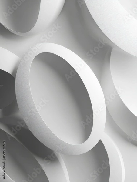Obraz Abstract white oval forms floating with soft shadows and matte texture in minimalist 3D composition, premium digital collectible background for AR filter designs

