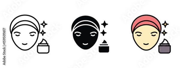 Fototapeta set of pixel perfect colored Skin care icon , 1 Silhouette, 1 Unexpanded, Face with cream icon representing skincare or beauty routine.