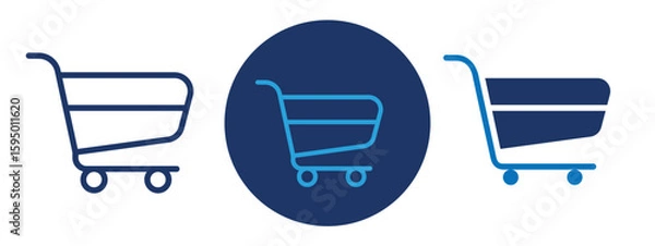 Fototapeta set of pixel perfect colored Shopping cart icon , 1 Silhouette, 1 Unexpanded, Trolley icon symbolizing online or in-store shopping cart.