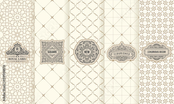 Obraz Wektorowe zestaw etykiet elementów projektowych, ikona, logo, ramka, luksusowe opakowanie produktu