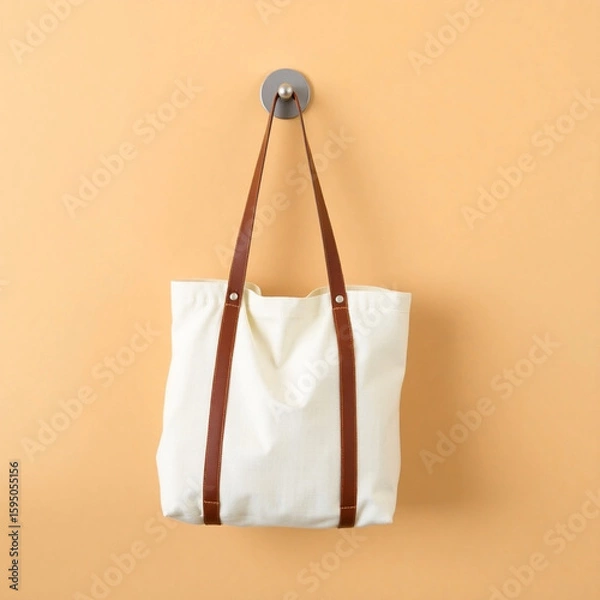Fototapeta Eco-friendly tote bag with soft cream fabric for sustainable product presentation  