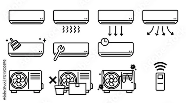 Obraz エアコンと室外機のアイコンセット / ベクター