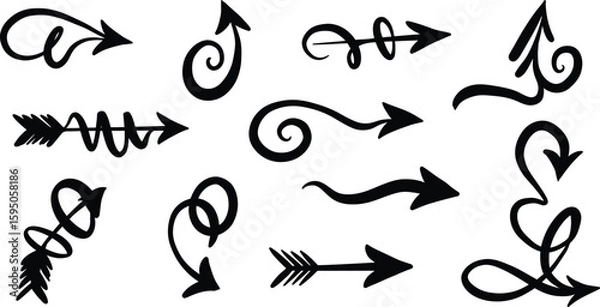 Fototapeta Hand-drawn arrows collection for direction, flow, and concepts of movement.