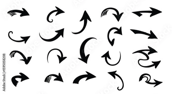Fototapeta Hand-drawn arrows collection for direction, flow, and concepts of movement, set of vector arrows