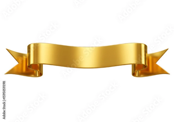 Fototapeta Elegant curved gold ribbon banner with metallic shine and dimensional depth, perfect for festive, award, or celebratory designs. Isolated on white or transparent background. PNG