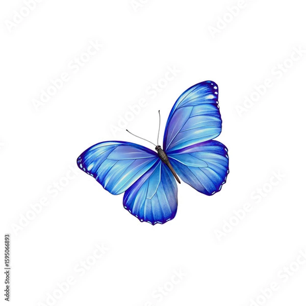 Fototapeta Blue butterfly with black wings isolated on white background in closeup view