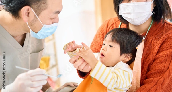 Fototapeta 歯科検診を受ける1歳11ヶ月に男の子

