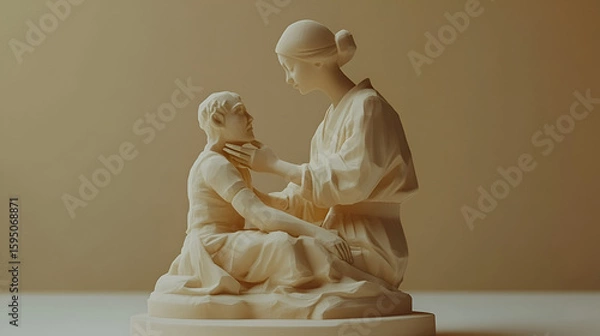 Obraz Simple clay sculpture of a parent hugging child representing deep emotional ties unconditional love innocence and minimalist expression in handmade tactile art