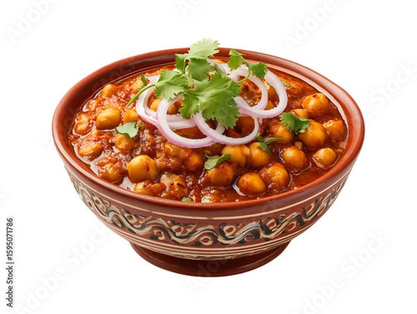 Fototapeta Chana (chickpea) curry served in an Indian chana bowl isolated on a transparent background