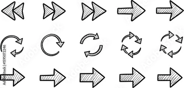Fototapeta Hand-drawn arrows collection for direction, flow, and concepts of movement, set of vector arrows