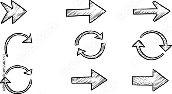 Fototapeta Hand-drawn arrows collection for direction, flow, and concepts of movement, set of vector arrows