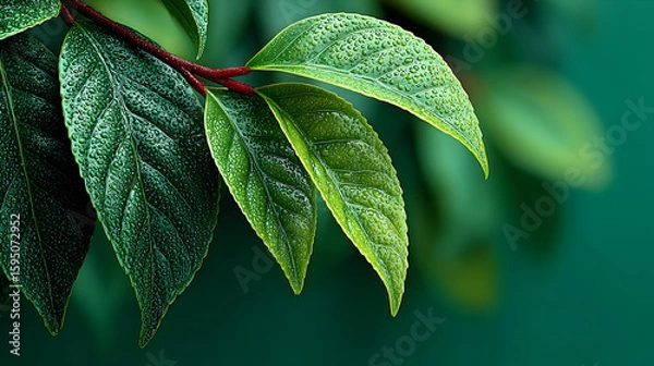Obraz Close-up of Lush Green Leaves with Water Droplets