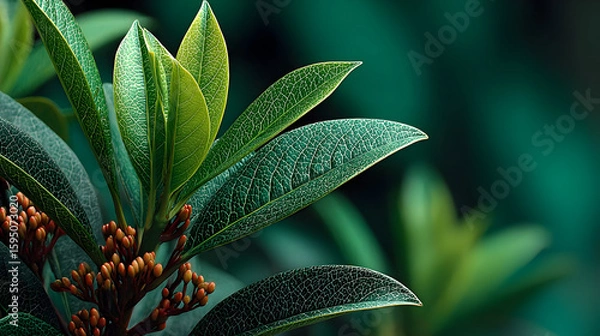Obraz Close-up of Lush Green Leaves with Red Buds