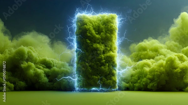 Obraz Abstract Green Energy: Lightning Strikes Cloud Power