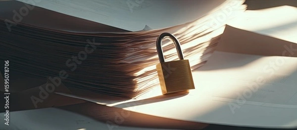 Obraz A golden padlock rests on a stack of documents