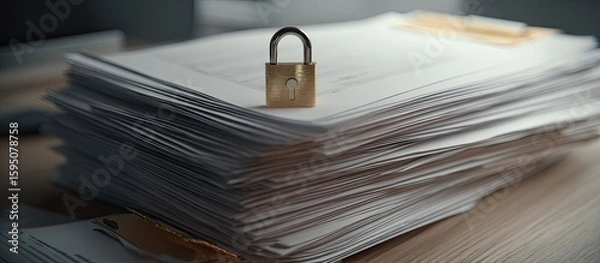 Obraz Stack of documents secured with a lock